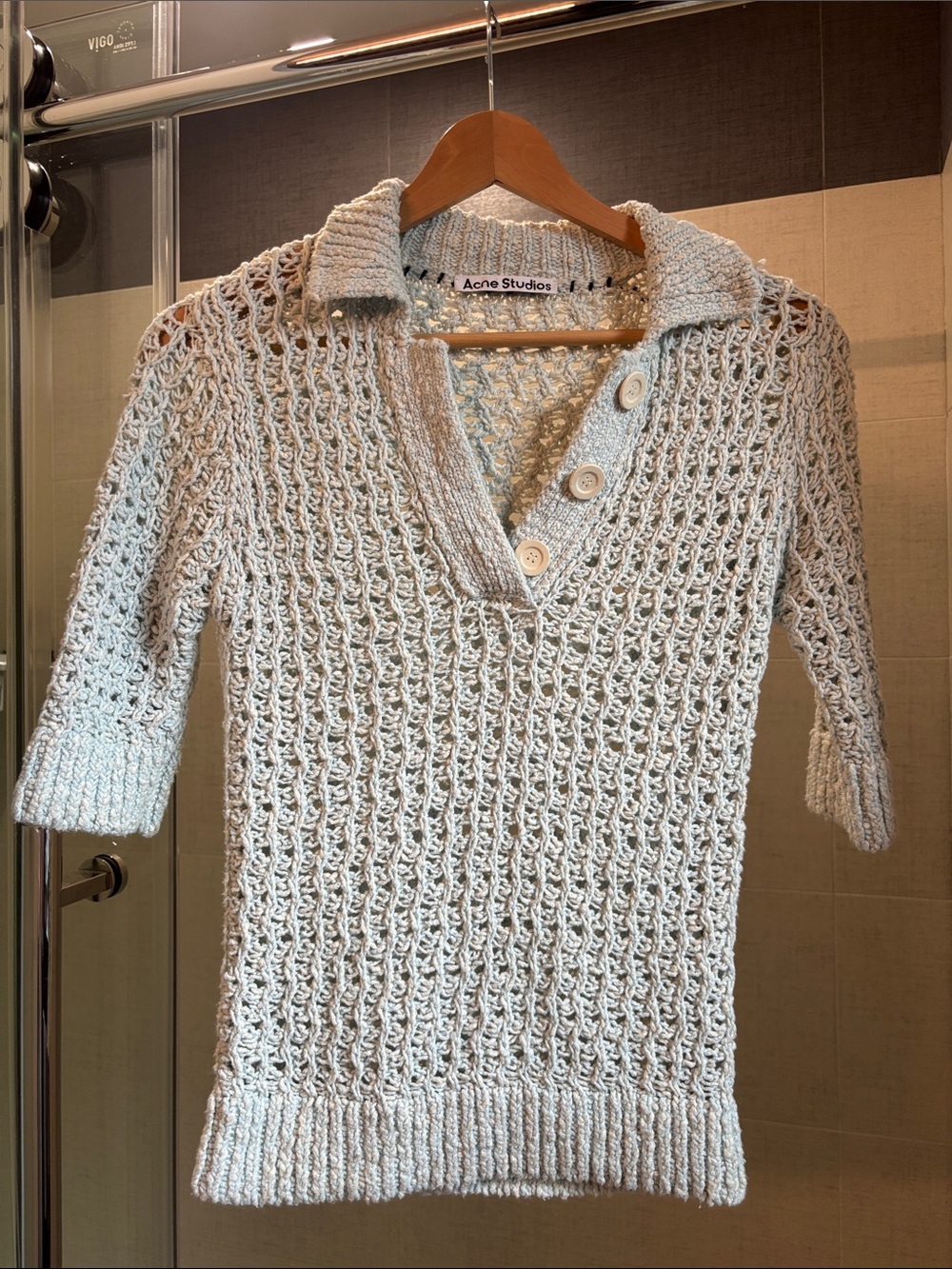 Acne Open-Knit V-Neck Pullover in Cream